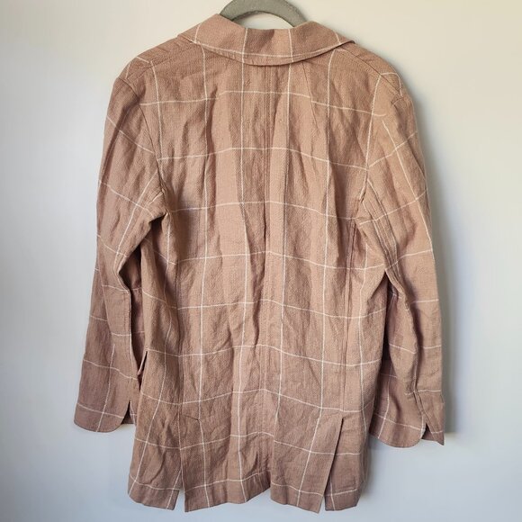 Madewell Women’s Windowpane Plaid Blazer Tan Size XXS Linen Blend - Picture 3 of 4